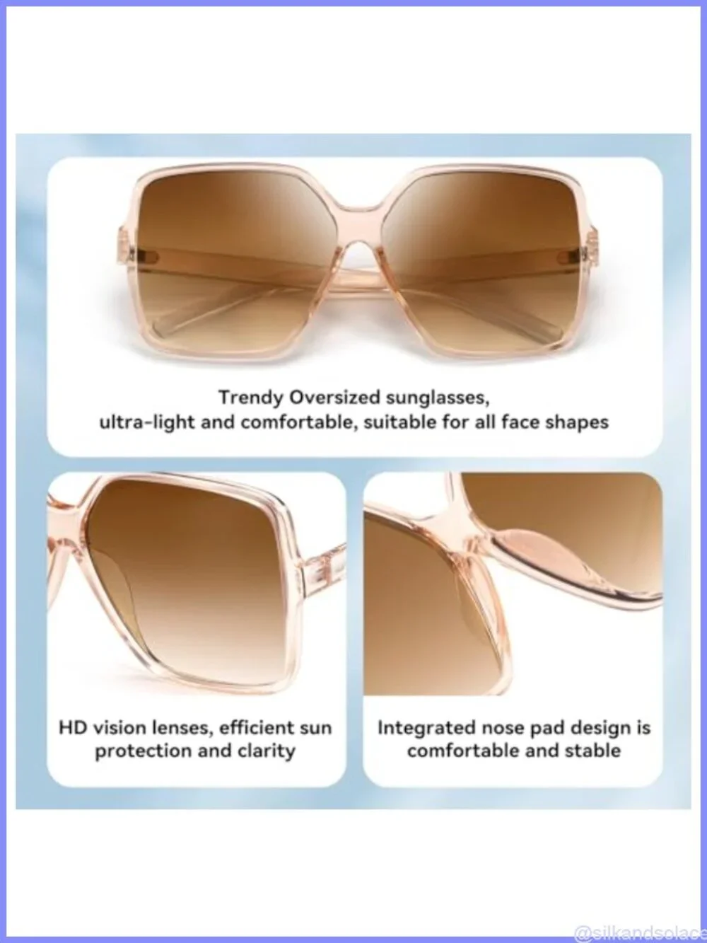 Oversized Square Sunglasses UV400 Polarized Full Frame Wide Trendy Shades